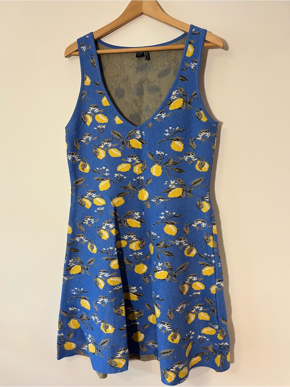 Blue Lemon-Print V-Neck Mini Dress